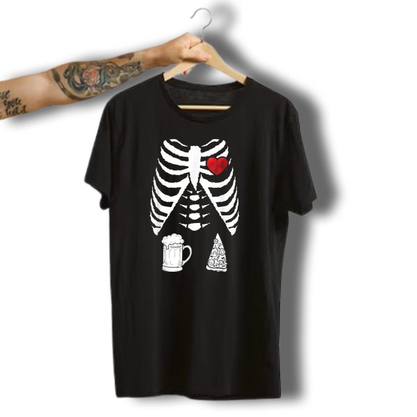 Skeleton Heart X Ray With Beer And Pizza Halloween Pregnancy T Shirt 1 t shirt 1