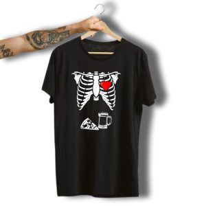 Skeleton Heart Xray Pizza Beer Halloween Soon Dad T-Shirt