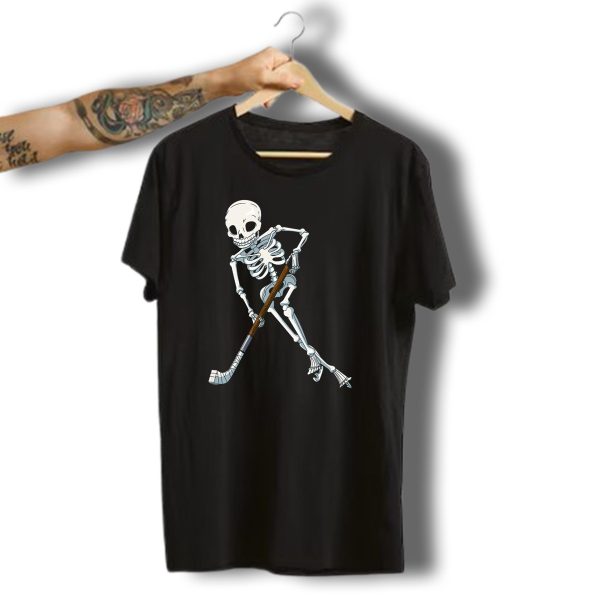 Skeleton Playing Ice Hockey Funny Halloween Skull T Shirt t shirt 1