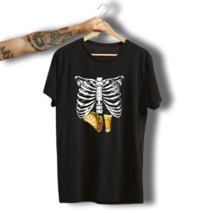 Skeleton Pregnancy Halloween Tacos And Tequila Husband Fun Festive Ribcage T-Shirt