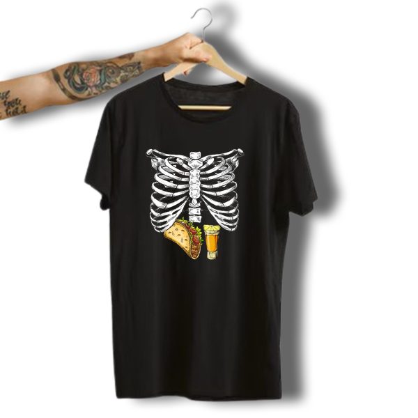 Skeleton Pregnancy Halloween Tacos And Tequila Husband Fun Festive Ribcage T Shirt 1 t shirt 1