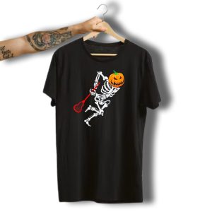 Skeleton Pumpkin Lacrosse Halloween T-Shirt