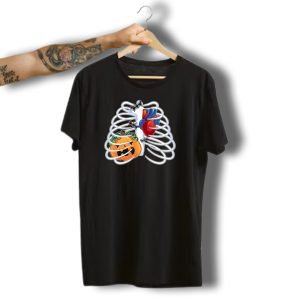 Skeleton Ribcage Heart Pumpkin Halloween T-Shirt