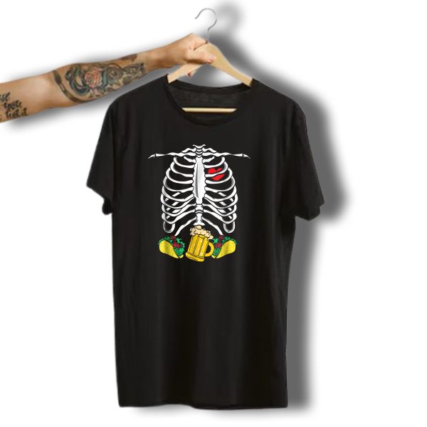 Skeleton Ribcage With Tacos And Beer Mug Halloween T Shirt 1 t shirt 1