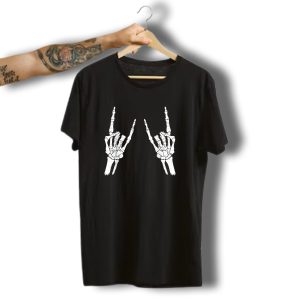 Skeleton Rocker Halloween Trick Or Treat Hand Gesture T-Shirt