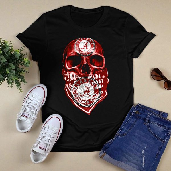 Skull Alabama Crimson Tide Bandana T Shirt Style 1 Black 1