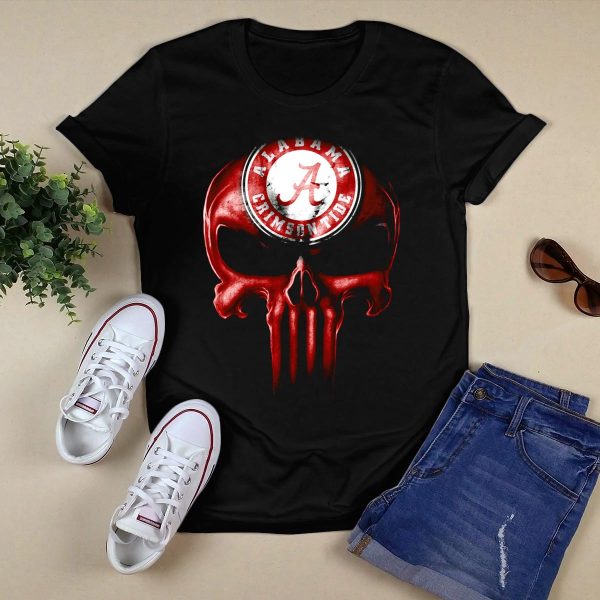 Skull Alabama Crimson Tide Logo Punisher Style T Shirt Style 1 Black 1
