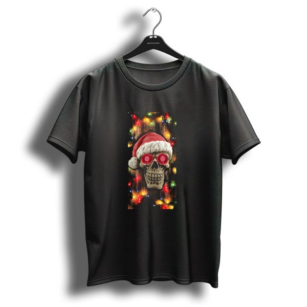 Skull Christmas Is Coming Festive Skull With Santa Hat And Lights Skulloholic T Shirt 1 t shirt 1