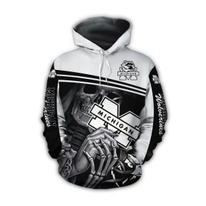 Skull Death Hold Michigan Wolverines White And Black All Over Print Hoodie