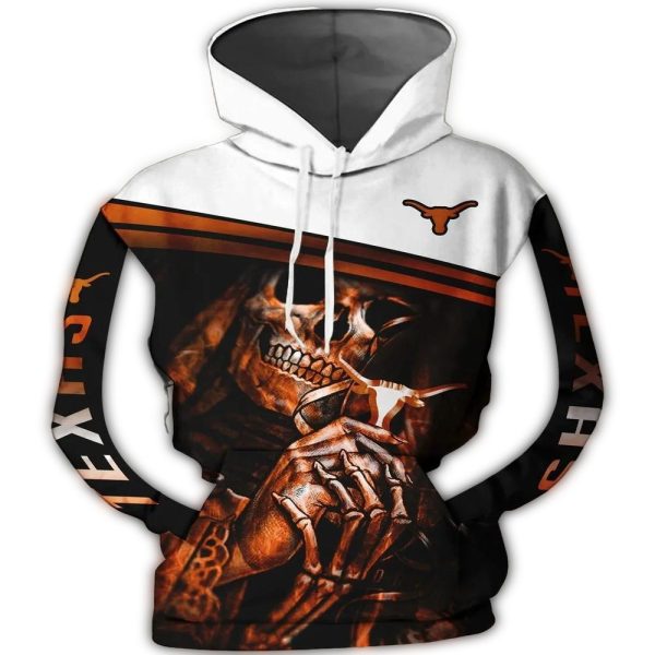 Skull Death Hug Logo Texas Longhorns AOP Hoodie 1