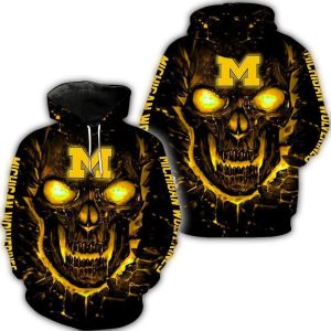 Skull Fire Eyes Michigan Wolverines All Over Print Hoodie