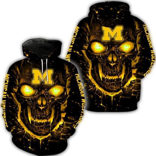 Skull Fire Eyes Michigan Wolverines AOP Hoodie 1