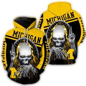 Skull Hold Michigan Wolverines All Over Print Hoodie