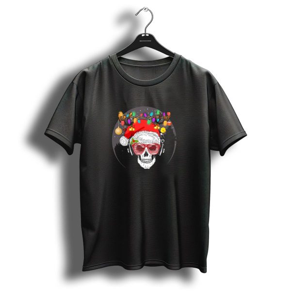 Skull Merry Christmas Santa Hat Lights Headphones Glasses Bones Undead T Shirt 1 t shirt 1