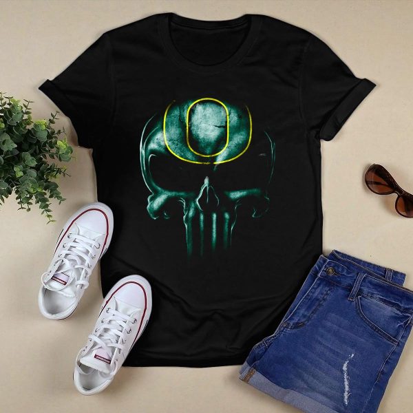 Skull Oregon Ducks Logo Dark Green T Shirt 1