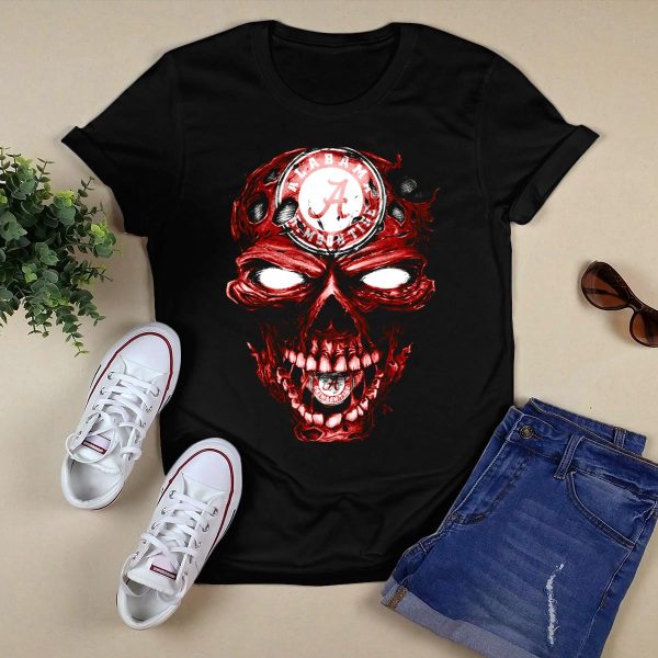 Skull V2 Alabama Crimson Tide A Logo Grinning Red Eyes T Shirt Style 1 Black 1