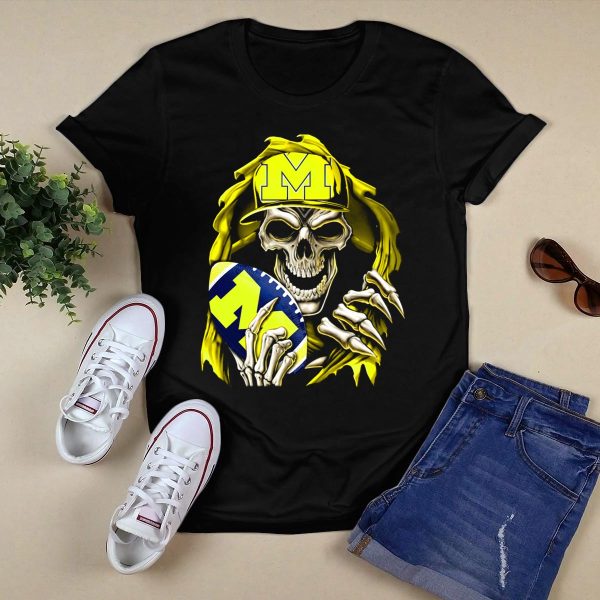 Skullbong Michigan Wolverines Skull Football Fan T Shirt Black 1