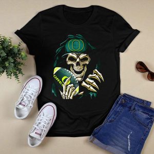 Skullbong Oregon Ducks Skeleton Holding Football T-Shirt