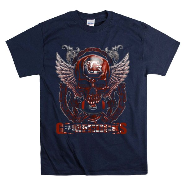 Skullfb South Carolina Gamecocks Winged Skull Helmet Football T Shirt 1 Navy