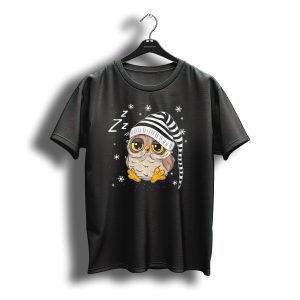 Sleepy Owl Santa Christmas With Striped Hat T-Shirt