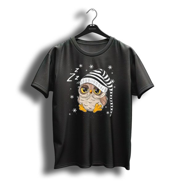 Sleepy Owl Santa Christmas With Striped Hat T Shirt t shirt 1