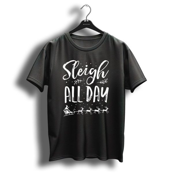 Sleigh All Day Christmas Reindeer Santa Rooftop Snowflakes T Shirt 1 t shirt 1