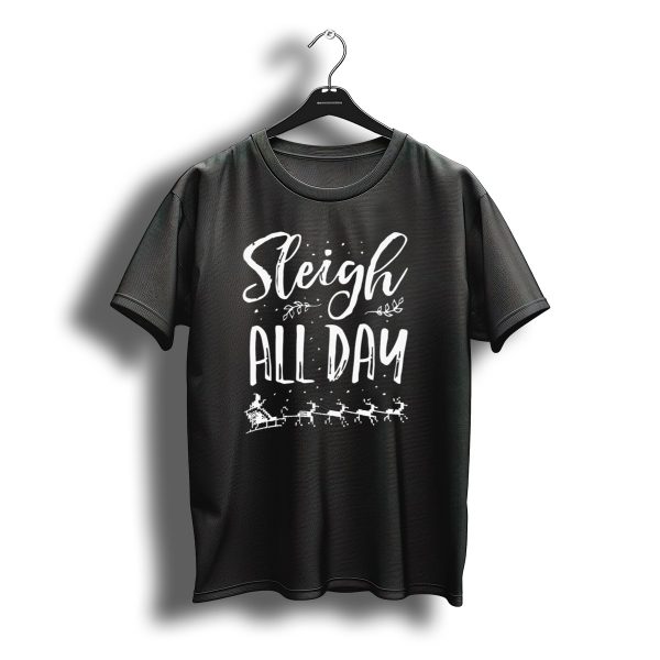 Sleigh All Day Christmas Reindeer Santa Rooftop Snowflakes T Shirt t shirt 1
