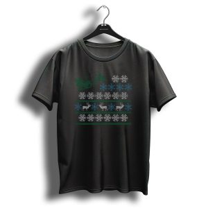 Sleigh Reindeer Snowflakes Pattern Ugly Christmas T Shirt