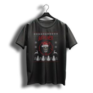 Sleigher Skull Santa Ugly Christmas Sweater Reindeer Snowflakes T-Shirt