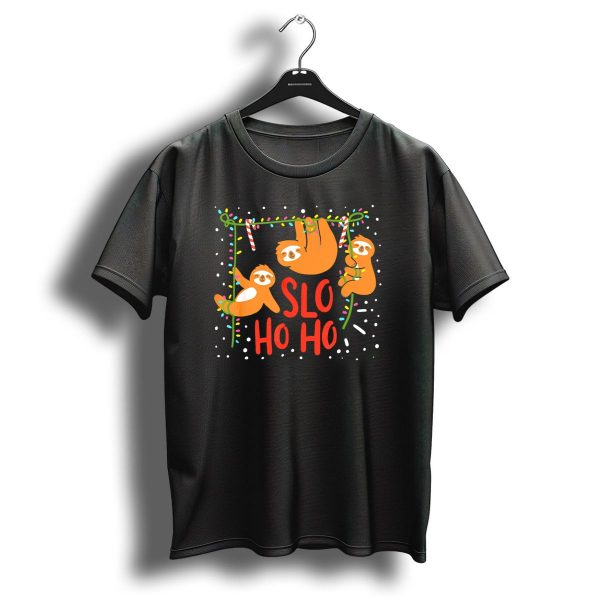 Slo Ho Ho Ho Christmas Sloth Hanging With Candy Cane And Lights T Shirt 1 t shirt 1