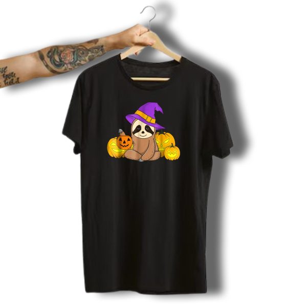 Sloth Halloween Witch Hat With Pumpkin Jack O Lanterns T Shirt 1 t shirt 1