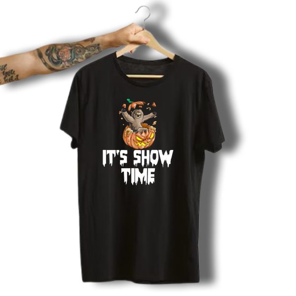 Sloth In Pumpkin Its Show Time Halloween T Shirt t shirt 1