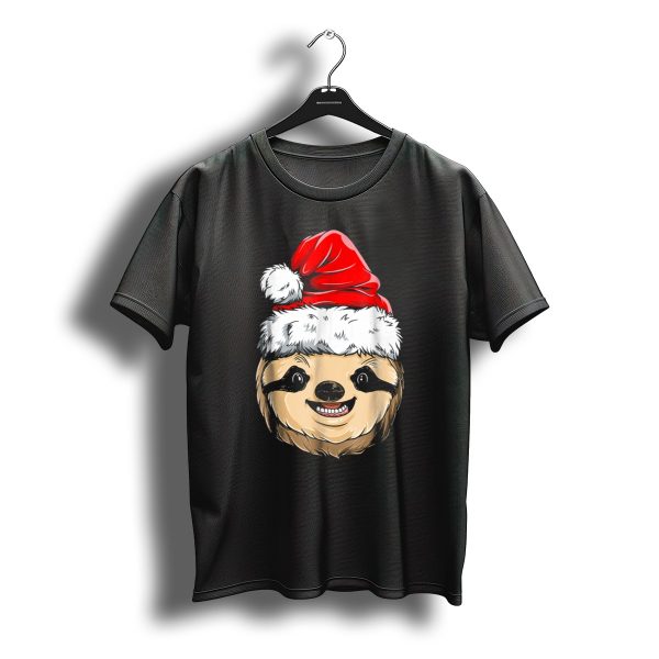 Sloth Santa Christmas Hat Cheerful Face T Shirt t shirt 1