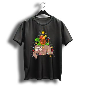 Sloth Turtle Snail Decorated Christmas Tree With Lights And Ornaments T Shirt
