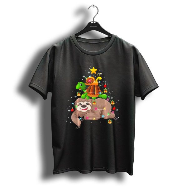 Sloth Turtle Snail Decorated Christmas Tree With Lights And Ornaments T Shirt 1 t shirt 1