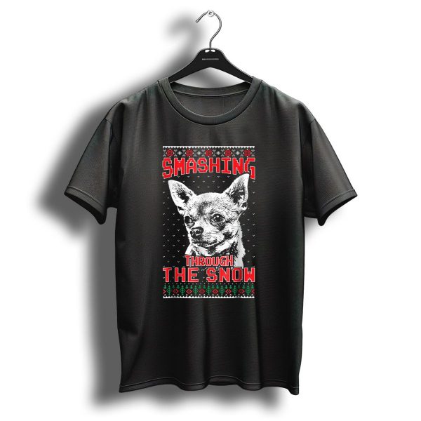 Smashing Through The Snow Chihuahua Retro Christmas T Shirt 1 t shirt 1