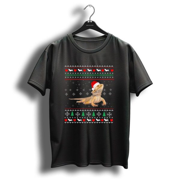 Smiling Bearded Dragon Christmas Ugly Sweater Pattern With Santa Hat T Shirt 1 t shirt 1