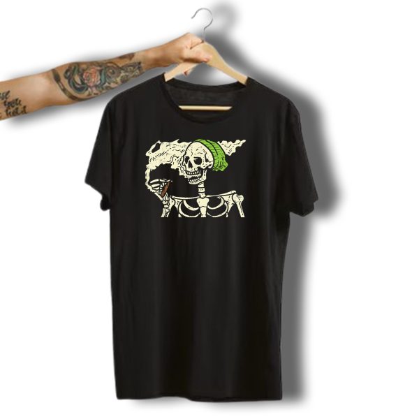 Smoking Skeleton Joint Funny Weed Pot 420 Cannabis Halloween Beanie T Shirt t shirt 1