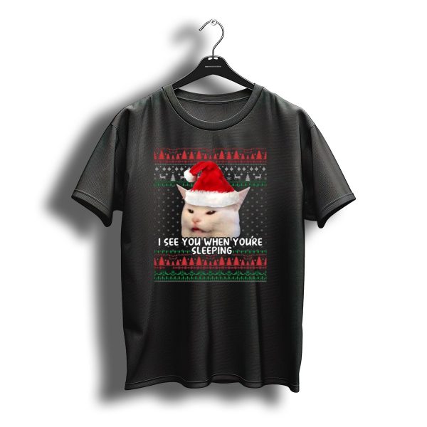 Smudge The Cat Santa Hat Christmas I See You When Youre Sleeping T Shirt t shirt 1