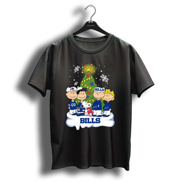 Snoopy And Peanuts Characters Celebrating With Buffalo Bills Christmas Tree T Shirt 1 t shirt 1