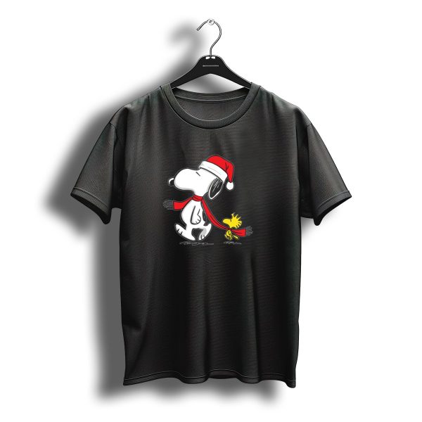 Snoopy And Woodstock Christmas Santa Hat And Scarf T Shirt t shirt 1