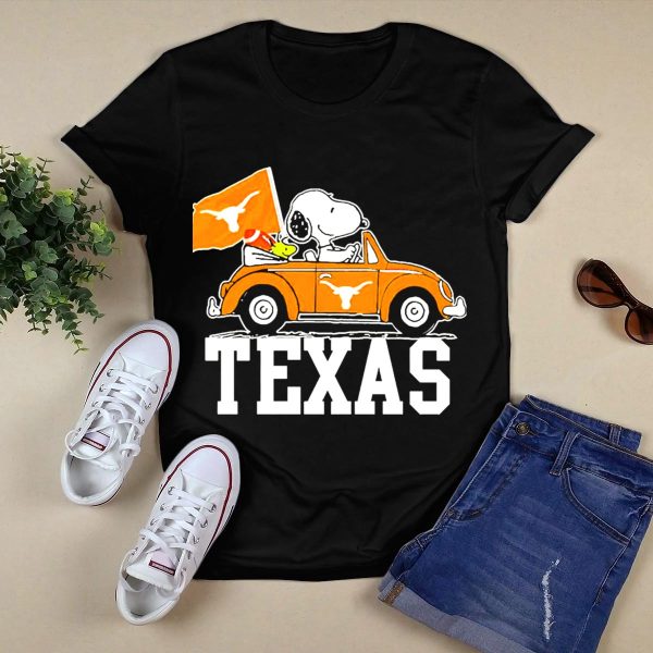 Snoopy Drives Car Texas Longhorns Flag T Shirt Style 1 Black 1