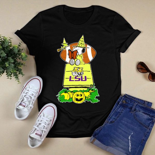 Snoopy Halloween LSU Tigers Football Pumpkin Patch Scene T Shirt Black 1