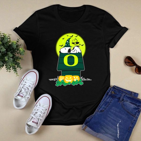 Snoopy Halloween Oregon Ducks Moon Pumpkins Woodstock Bats T Shirt 1