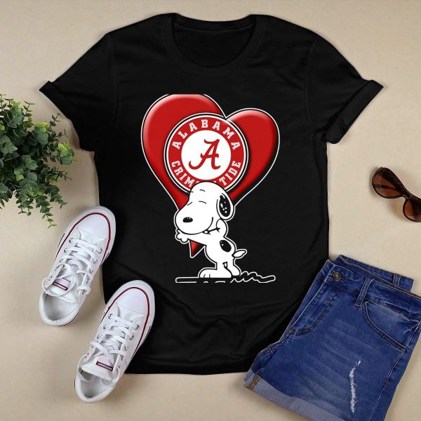 Snoopy Hugging Alabama Crimson Tide Heart T Shirt Style 1 Black 1