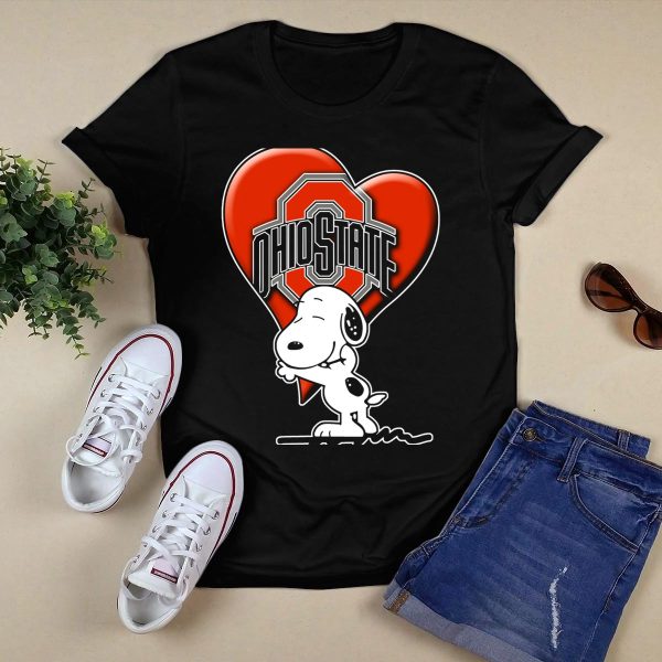 Snoopy Hugging Ohio State Buckeyes Heart T Shirt Black 1