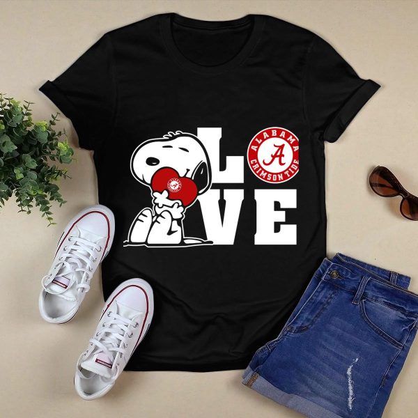 Snoopy Love Alabama Crimson Tide Football T Shirt Style 1 Black 1