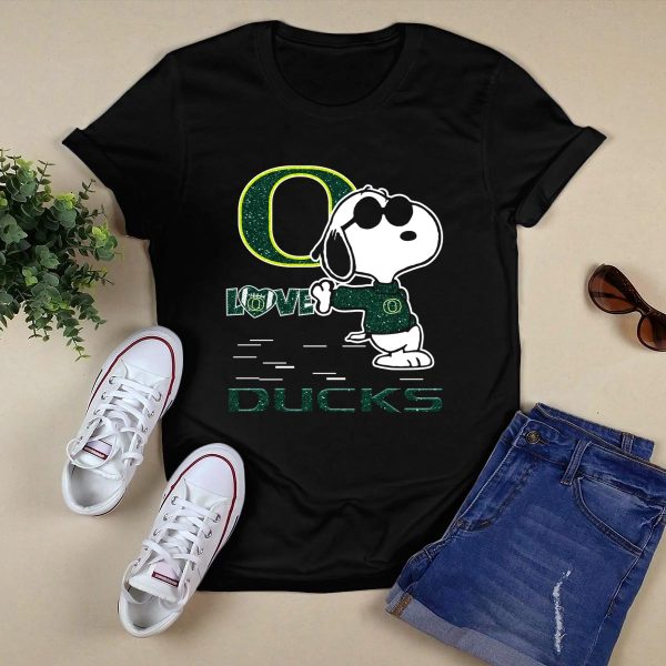 Snoopy Love Oregon Ducks Fan with Glitter Green O T Shirt 1