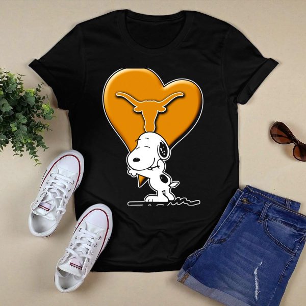 Snoopy Love Texas Longhorns Heart Snoopy Hug T Shirt Style 1 Black 1