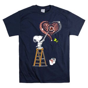 Snoopy Painting Heart South Carolina Gamecocks Logo Sparkle T-Shirt